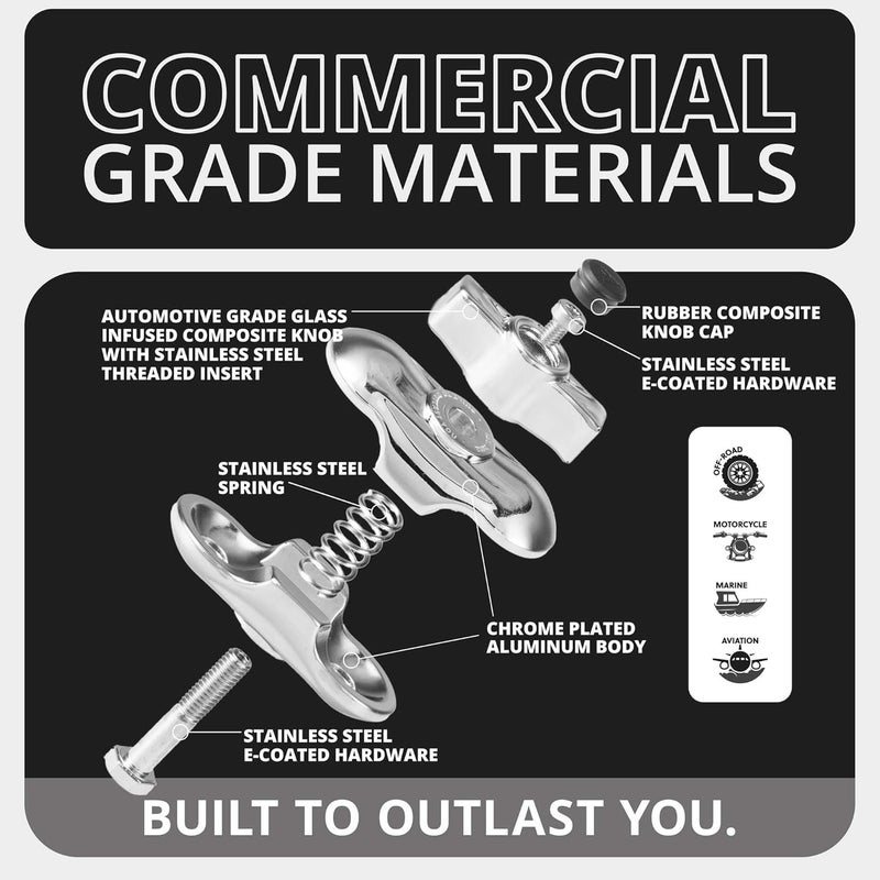 tackform Chrome 2" Long Metal 20mm Ball and Socket Arm | DuraLock 20 Series | Dual 20mm Sockets with Optional Anti-Theft Knob - Image 2